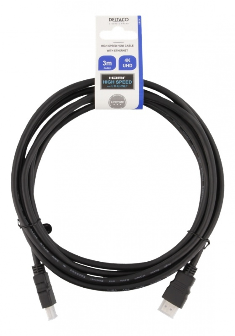 DELTACO HDMI-kabel CCS, HDMI High Speed m/Ethernet, FSC, 3,0 m, svart