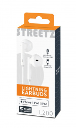 Streetz in-ear Lightning-hodesett, MFi, volumkontroll, fjernkontroll, hvit