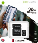 Kingston 32 GB micSDHC Canvas Select Plus 100R A1 C10-kort + ADP Kingston 32 GB micSDHC Canvas Select Plus 100R A1 C10-kort + ADP