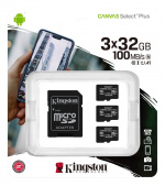Kingston 32 GB micSDHC Canvas Select Plus 100R A1 C10 3-pk + 1 ADP