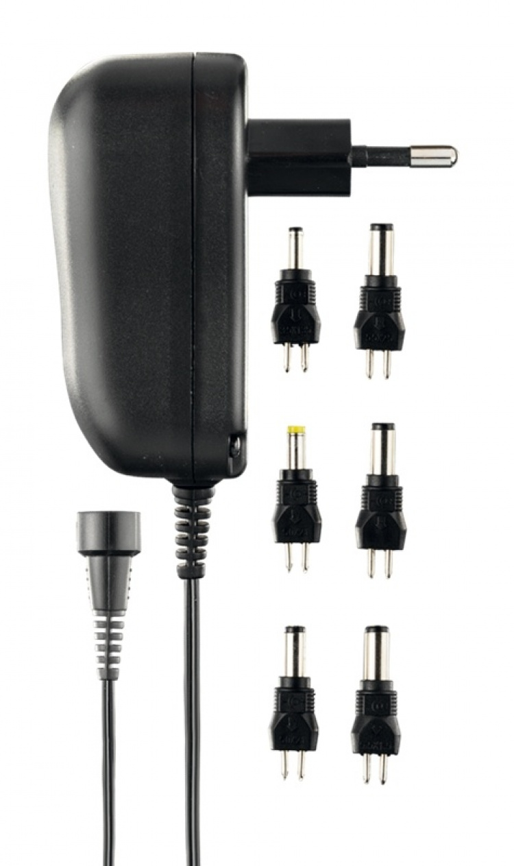 DELTACO switchable power supply 100-240 V, 3-12 V, 600 mAh, 6 tips