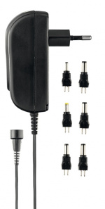 DELTACO omkoblbar strømforsyning, 100-240 V, 3-12 V, 1,5 A, 6 spisser