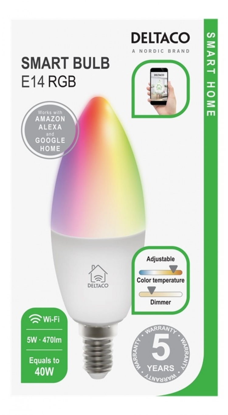 DELTACO Smart Home LED-lampe, RGB, E14 (SH-LE14RGB)
