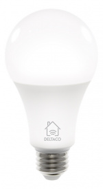 DELTACO SMART HOME LED-lampe, E27, WiFI, 9W, 2700K-6500K, dimbar, hvit
