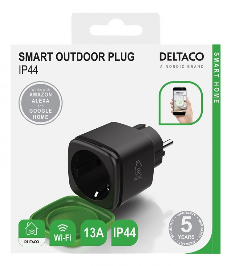 DELTACO SMART HOME Utendørsplugg, IP44, 1x CEE 7/3, 13A, svart/grønn DELTACO SMART HOME Utendørsplugg, IP44, 1x CEE 7/3, 13A, svart/grønn