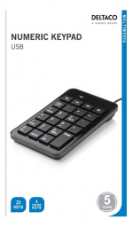 DELTACO numerisk tastatur, 23 taster, 4 medietaster, USB, svart DELTACO numerisk tastatur, 23 taster, 4 medietaster, USB, svart