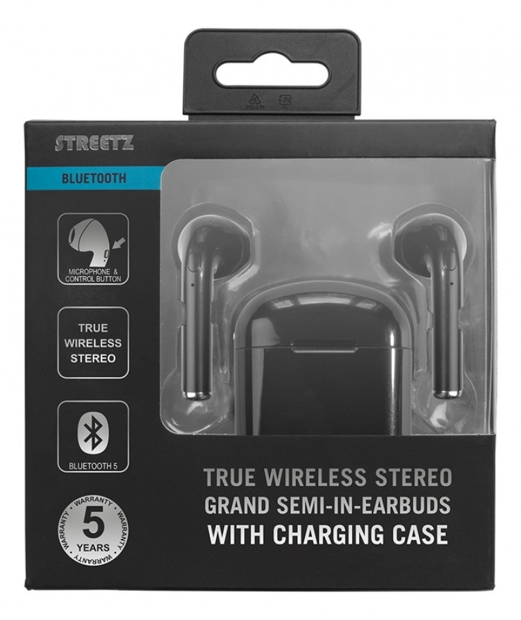 STREETZ True Wireless Grand semi-in-ear, ladeettui, svart