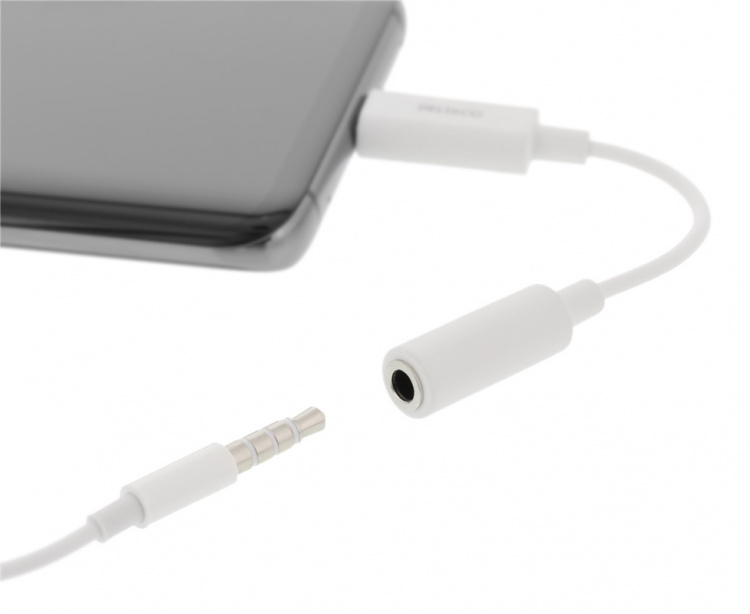 DELTACO USB-C til 3,5 mm adapter, stereo, aktiv, 11 cm, hvit