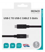 DELTACO USB-C til USB-C-kabel, 5 Gbit/s, 5A, 1 m, svart DELTACO USB-C til USB-C-kabel, 5 Gbit/s, 5A, 1 m, svart