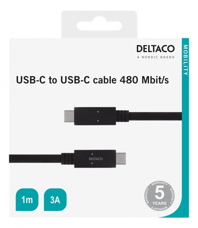 DELTACO USB 2.0 kabel, Typ C - Typ C, 1m, svart DELTACO USB 2.0 kabel, Typ C - Typ C, 1m, svart