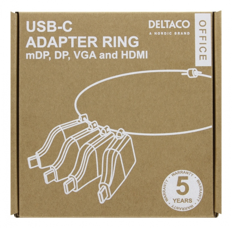 DELTACO OFFICE USB-C Adapter ring, mDP, DP, VGA, HDMI