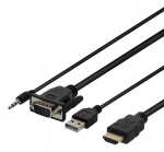 DELTACO VGA til HDMI- og lydkabel, 2 m, FHD, strømtilførsel via USB, svart