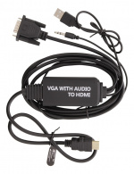 DELTACO VGA til HDMI- og lydkabel, 2 m, FHD, strømtilførsel via USB, svart