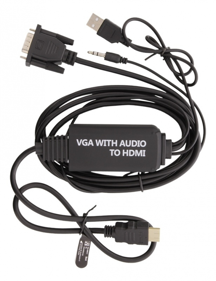 DELTACO VGA til HDMI- og lydkabel, 2 m, FHD, strømtilførsel via USB, svart