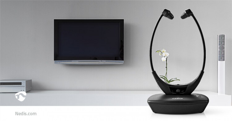 Nedis Trådløs TV hodetelefoner | RF, frequency 868 Mhz | In-Ear | Maksimal batteritid: 4.5 timer | 35 m | Digital lyd | Ladestasjon | Balanse kontroll | Sort Nedis Trådløs TV hodetelefoner | RF, frequency 868 Mhz | In-Ear | Maksimal batteritid: 4.5 timer | 35 m | Digital lyd | Ladestasjon | Balanse kontroll | Sort
