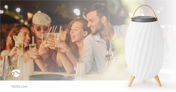 Nedis Bluetooth høyttaler med stemningslys | 6 timer | Ambiance Design | 60 W | Mono | RGB / Varm Hvit | IPX5 | Linkable | Grå / Hvit