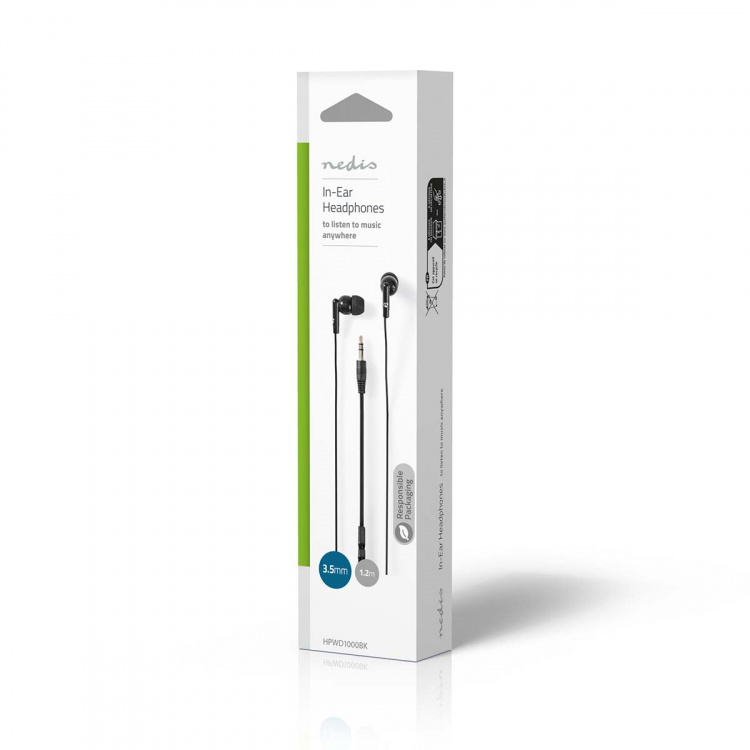 Nedis Wired øretelefoner | 3.5 mm | Kabellengde: 1.20 m | Volumkontroll | Sort