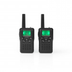 Nedis Walkie-Talkie Set | 2 håndsett | Opp til 10 km | Frekvens kanal: 8 | PTT / VOX | Opp til 6 timer | Ladestasjon inkludert | Hodetelefonutgang | Sort