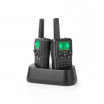 Nedis Walkie-Talkie Set | 2 håndsett | Opp til 10 km | Frekvens kanal: 8 | PTT / VOX | Opp til 6 timer | Ladestasjon inkludert | Hodetelefonutgang | Sort