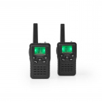 Nedis Walkie-Talkie Set | 2 håndsett | Opp til 10 km | Frekvens kanal: 8 | PTT / VOX | Opp til 6 timer | Ladestasjon inkludert | Hodetelefonutgang | Sort