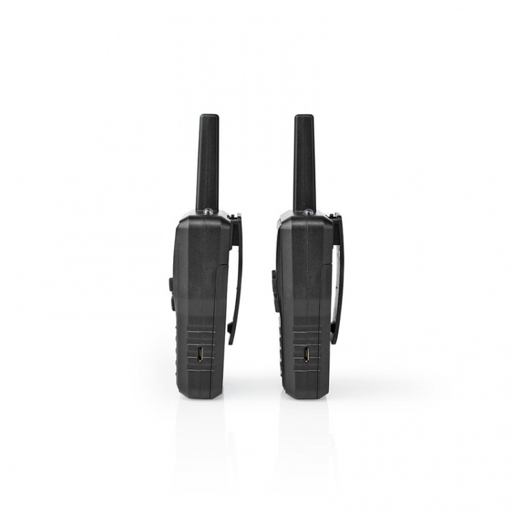 Nedis Walkie-Talkie Set | 2 håndsett | Opp til 10 km | Frekvens kanal: 8 | PTT / VOX | Opp til 6 timer | Ladestasjon inkludert | Hodetelefonutgang | Sort