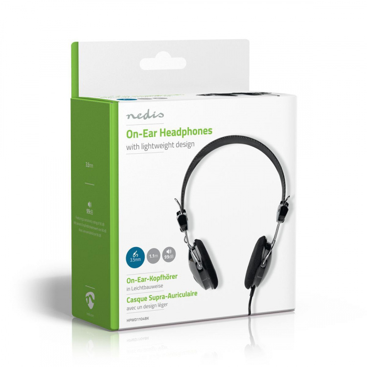 Nedis On-Ear hodetelefoner med kabel | 3.5 mm | Kabellengde: 1.10 m | Sort