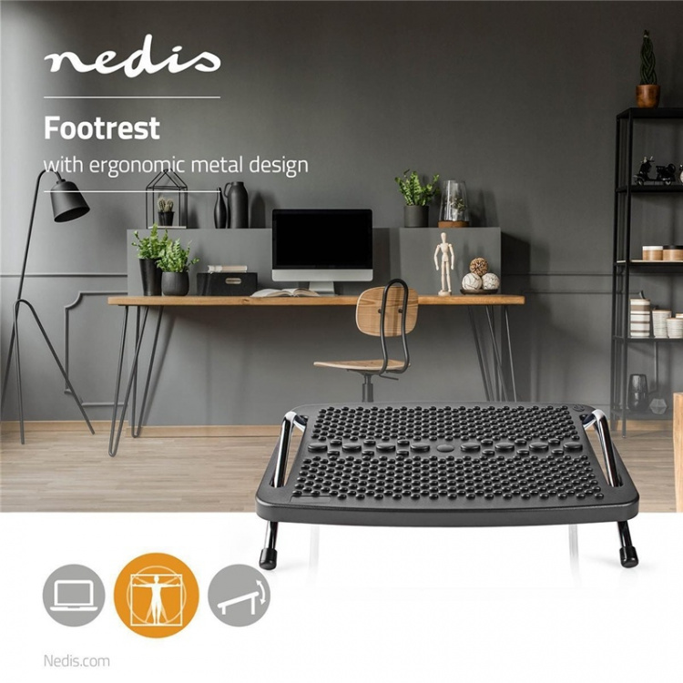 Nedis Feetrest | Adjustable Angle | Sort | Metall / Plast