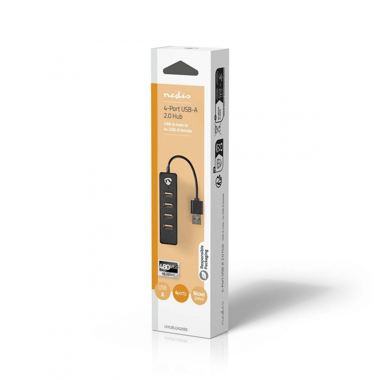 Nedis USB-hub | USB-A Male | 4x USB A Female | 4-Port port(s) | USB 2.0 | USB-Strøm