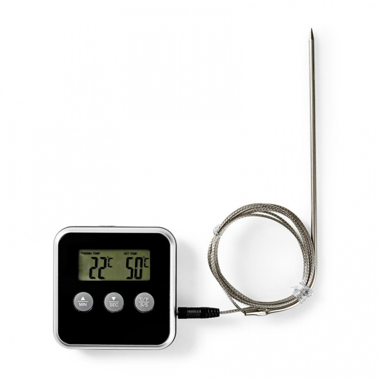 Nedis Kjøtttermometer | Alarm / Timer | LCD | 0 - 250 °C | Sort / Sølv