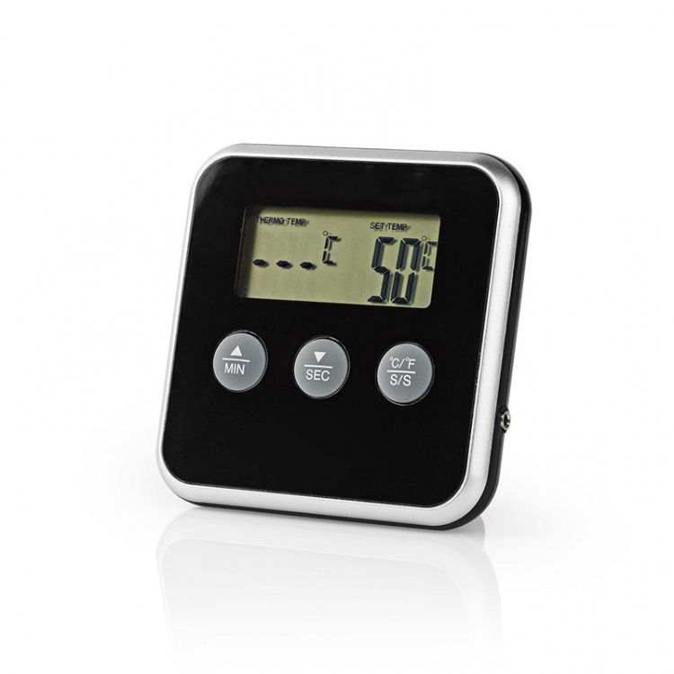 Nedis Kjøtttermometer | Alarm / Timer | LCD | 0 - 250 °C | Sort / Sølv