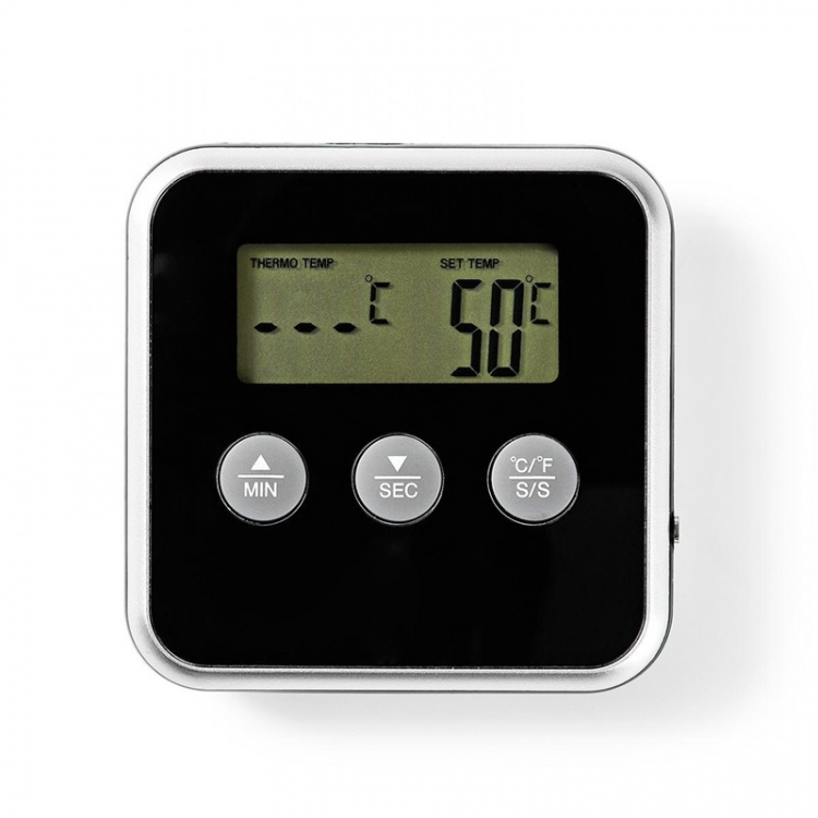 Nedis Kjøtttermometer | Alarm / Timer | LCD | 0 - 250 °C | Sort / Sølv