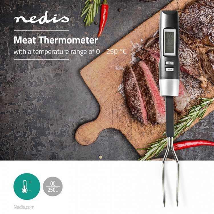Nedis Kjøtttermometer | Tempraturinnstillinger | LCD-Skjerm | 0 - 110 °C | Sort / Sølv