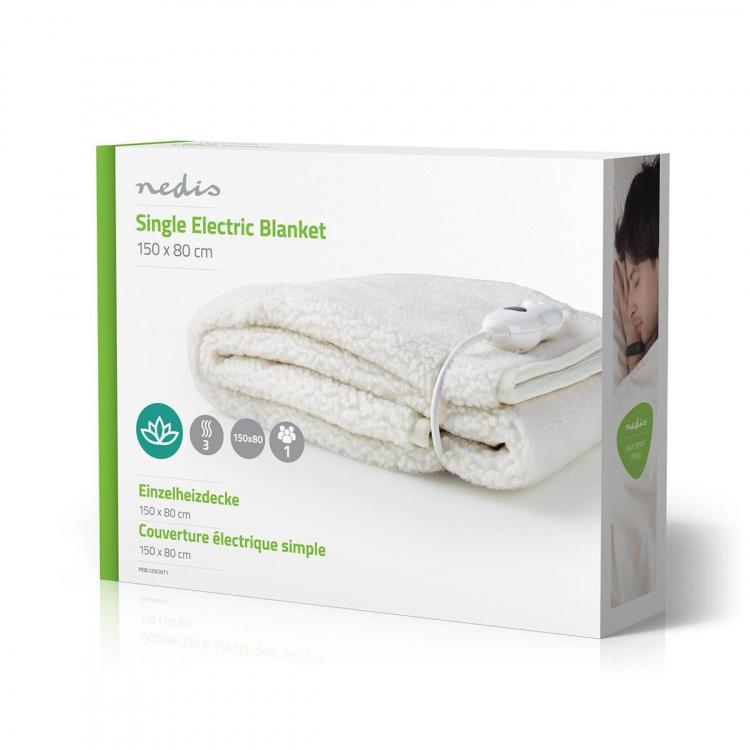 Nedis Elektrisk Teppe | Underblanket | 1 Person | 150 x 80 cm | 3 Varmeinnstillinger | Vaskbar | Overopphetings vern | Polyester / Syntetisk