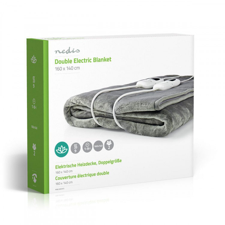 Nedis Elektrisk Teppe | Underblanket | 2 Personer | 160 x 140 cm | 9 Varmeinnstillinger | 9 h | Vaskbar | Overopphetings vern | Digital regulator | Fleece / Polyester Nedis Elektrisk Teppe | Underblanket | 2 Personer | 160 x 140 cm | 9 Varmeinnstillinger | 9 h | Vaskbar | Overopphetings vern | Digital regulator | Fleece / Polyester