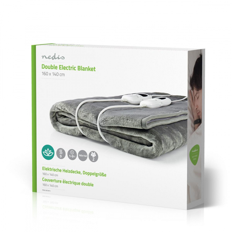 Nedis Elektrisk Teppe | Underblanket | 2 Personer | 160 x 140 cm | 9 Varmeinnstillinger | 9 h | Vaskbar | Overopphetings vern | Digital regulator | Fleece / Polyester Nedis Elektrisk Teppe | Underblanket | 2 Personer | 160 x 140 cm | 9 Varmeinnstillinger | 9 h | Vaskbar | Overopphetings vern | Digital regulator | Fleece / Polyester