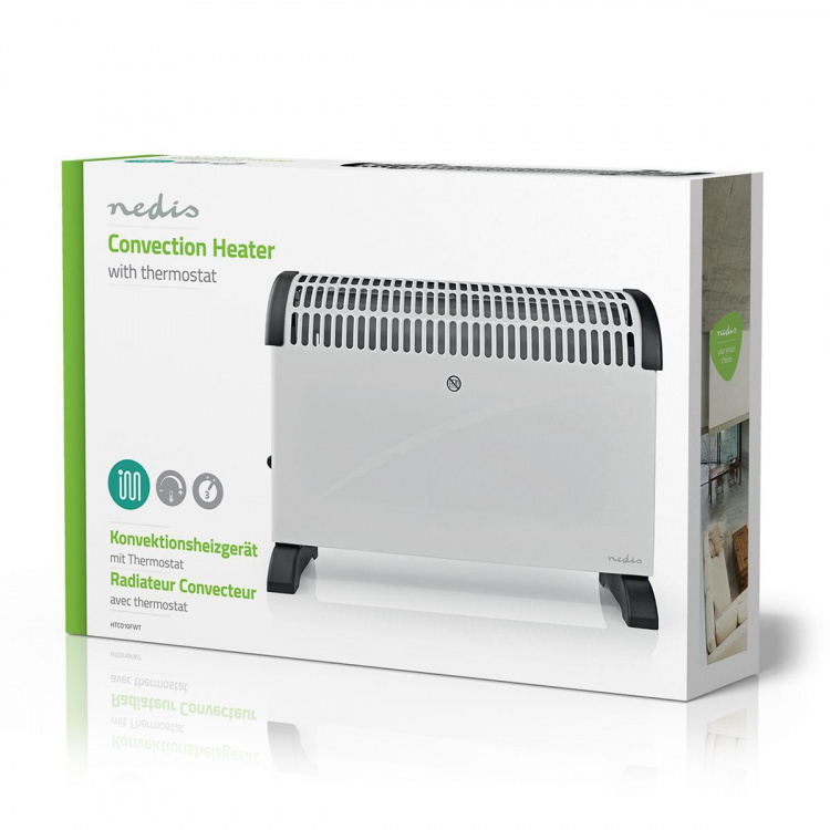 Nedis konveksjon Heater | 2000 W | 3 Varmeinnstillinger | Justerbar termostat | Veltebeskyttelse | Integrerte håndtak | Hvit
