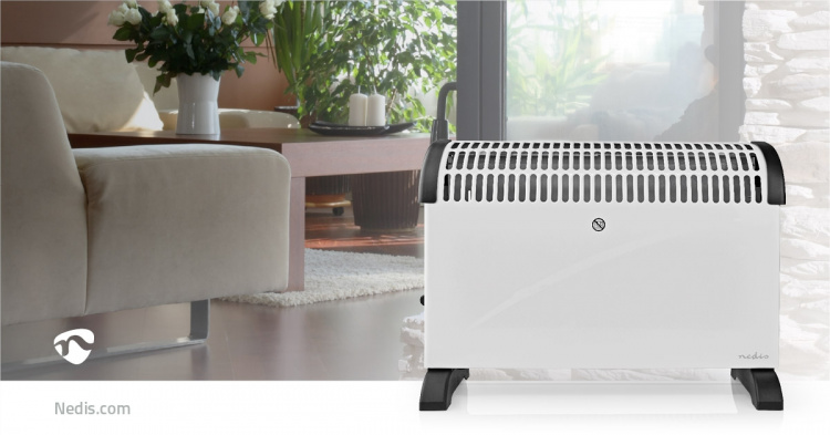 Nedis konveksjon Heater | 2000 W | 3 Varmeinnstillinger | Justerbar termostat | Veltebeskyttelse | Integrerte håndtak | Hvit