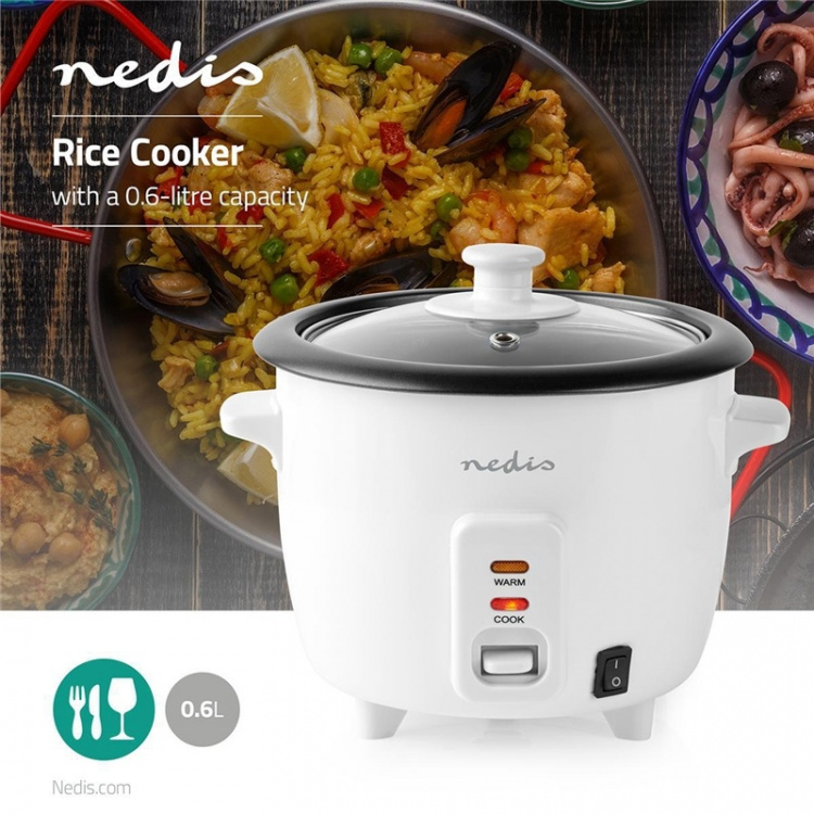 Nedis Riskoker | 0.6 l | 300 W | Steamer i aluminium | Non-stick belegg | Avtagbar bolle | Automatisk avstengning Nedis Riskoker | 0.6 l | 300 W | Steamer i aluminium | Non-stick belegg | Avtagbar bolle | Automatisk avstengning