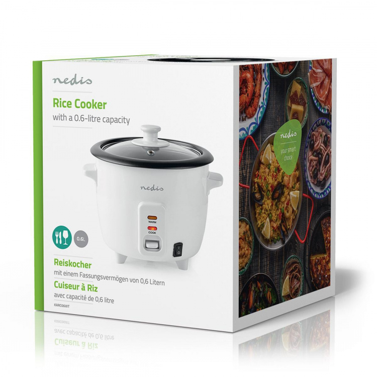 Nedis Riskoker | 0.6 l | 300 W | Steamer i aluminium | Non-stick belegg | Avtagbar bolle | Automatisk avstengning Nedis Riskoker | 0.6 l | 300 W | Steamer i aluminium | Non-stick belegg | Avtagbar bolle | Automatisk avstengning