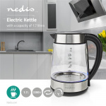 Nedis Vannkoker | 1.7 l | Glass | Gjennomsiktig | 60,70,80,90,100 °C | Temperaturindikator | Roterbar 360 grader | Skjult varmeelement | Strix® kontroll | Koketørr beskyttelse