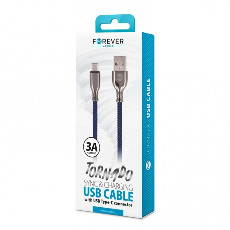 Forever Tornado - USB-C-kabel for hurtiglading (3A), 1 m, marineblå