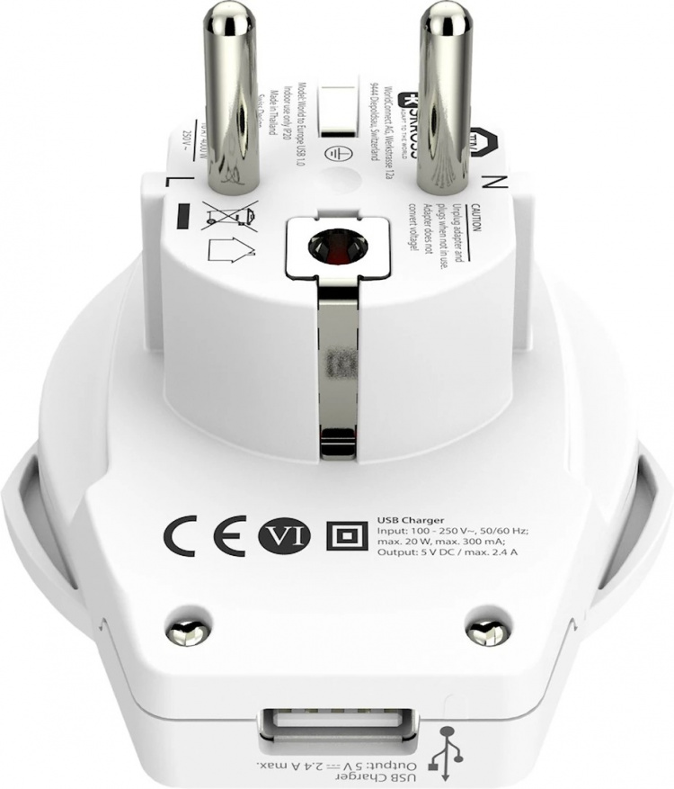 SKROSS World to Europe-adapter, integrert USB-port
