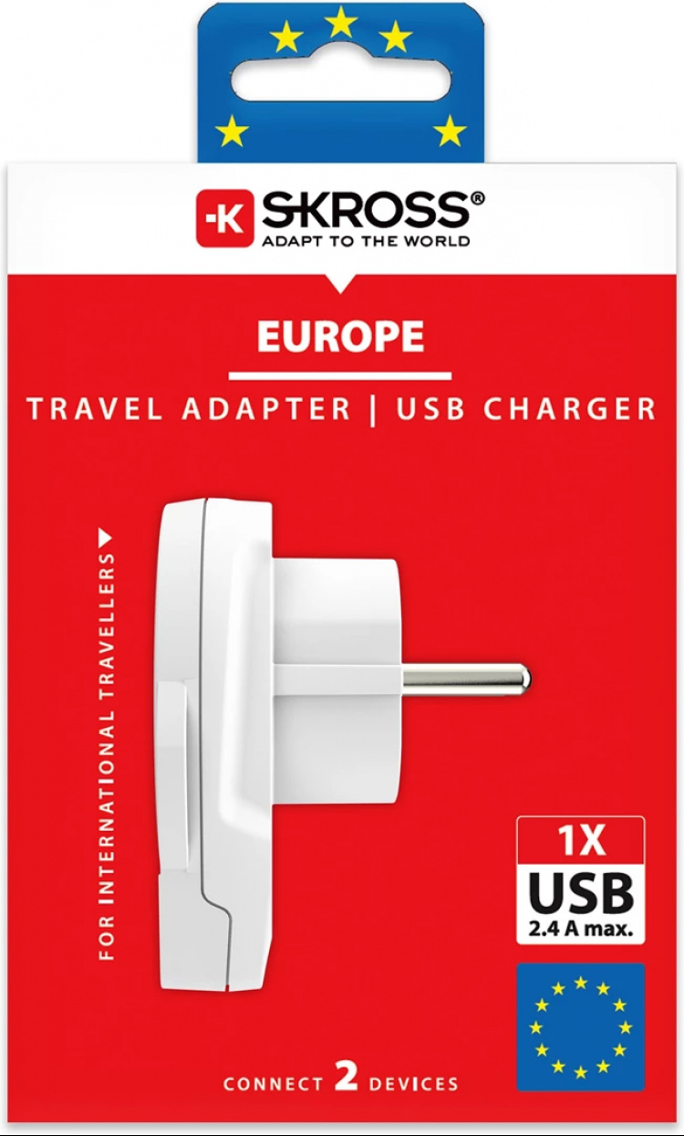 SKROSS World to Europe-adapter, integrert USB-port