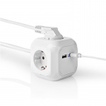 Nedis Extension Socket | Jordet kontakt / Type F (CEE 7/7) | 4-veis | 1.50 m | 3680 W | 16 A | Type av jording: Sidekontakter | 230 V AC 50/60 Hz | Uttaksvinkel: 90 ° | H05VV-F 3G1.5mm² | Hvit