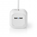 Nedis Extension Socket | Jordet kontakt / Type F (CEE 7/7) | 4-veis | 1.50 m | 3680 W | 16 A | Type av jording: Sidekontakter | 230 V AC 50/60 Hz | Uttaksvinkel: 90 ° | H05VV-F 3G1.5mm² | Hvit