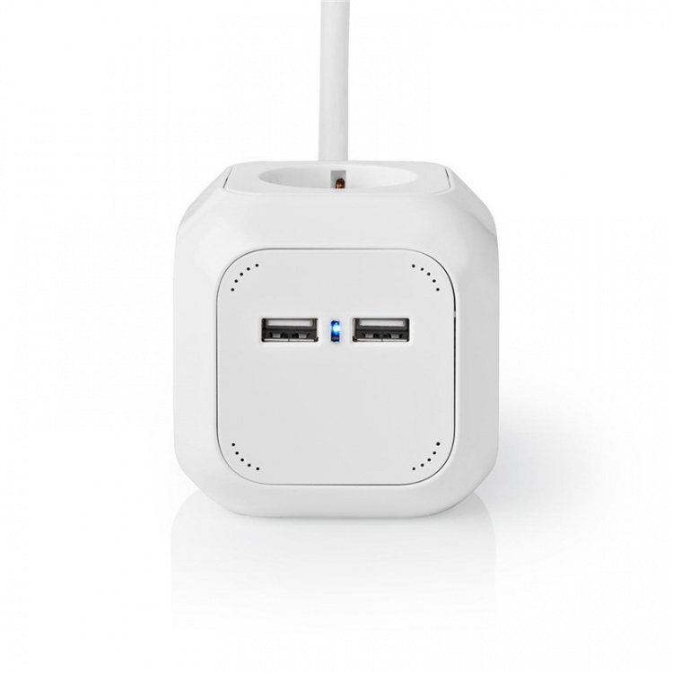 Nedis Extension Socket | Jordet kontakt / Type F (CEE 7/7) | 4-veis | 1.50 m | 3680 W | 16 A | Type av jording: Sidekontakter | 230 V AC 50/60 Hz | Uttaksvinkel: 90 ° | H05VV-F 3G1.5mm² | Hvit