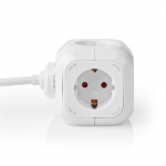Nedis Extension Socket | Jordet kontakt / Type F (CEE 7/7) | 4-veis | 1.50 m | 3680 W | 16 A | Type av jording: Sidekontakter | 230 V AC 50/60 Hz | Uttaksvinkel: 90 ° | H05VV-F 3G1.5mm² | Hvit