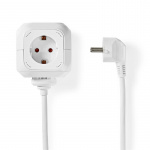 Nedis Extension Socket | Jordet kontakt / Type F (CEE 7/7) | 4-veis | 1.50 m | 3680 W | 16 A | Type av jording: Sidekontakter | 230 V AC 50/60 Hz | Uttaksvinkel: 90 ° | H05VV-F 3G1.5mm² | Hvit