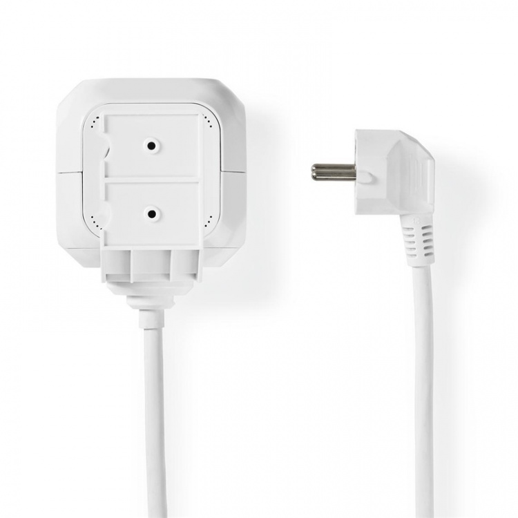 Nedis Extension Socket | Jordet kontakt / Type F (CEE 7/7) | 4-veis | 1.50 m | 3680 W | 16 A | Type av jording: Sidekontakter | 230 V AC 50/60 Hz | Uttaksvinkel: 90 ° | H05VV-F 3G1.5mm² | Hvit