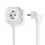 Nedis Extension Socket | Jordet kontakt / Type F (CEE 7/7) | 4-veis | 1.50 m | 3680 W | 16 A | Type av jording: Sidekontakter | 230 V AC 50/60 Hz | Uttaksvinkel: 90 ° | H05VV-F 3G1.5mm² | Hvit